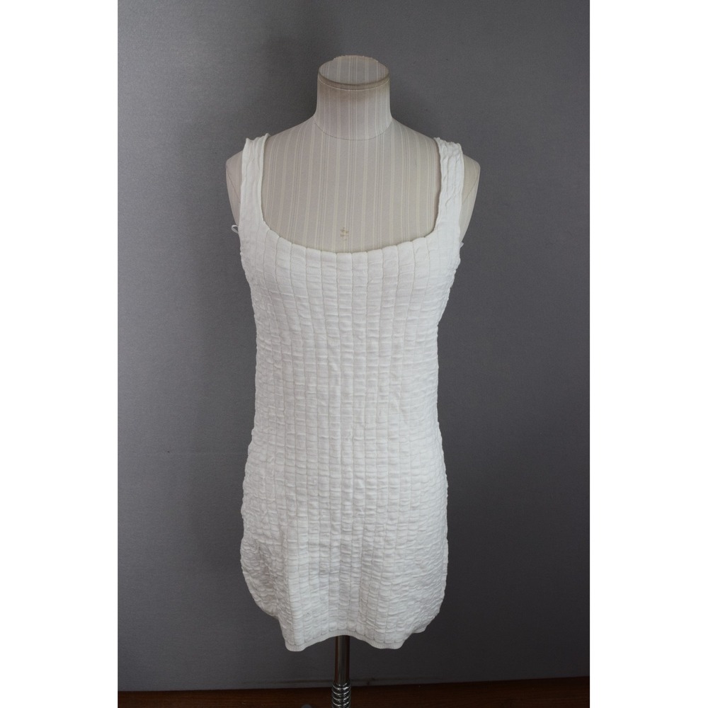 Free People FP Beach Short Sweet Mini Dress S White Textured Knit Button Back